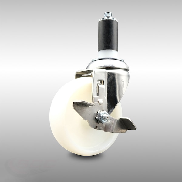 4 Inch 316SS Nylon Wheel Swivel 1-1/4 Inch Expanding Stem Caster with Brake SCC